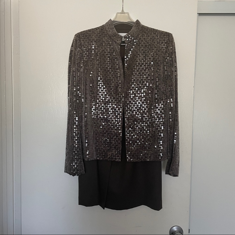 Three piece Albert Nipon skirt suit sequin jacket.